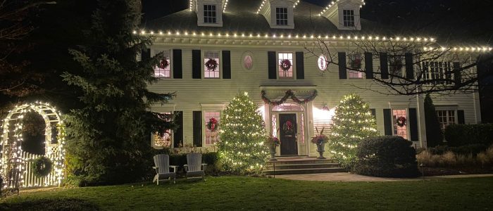 Holiday lighting in Warren NJ — professional roofline and tree lights